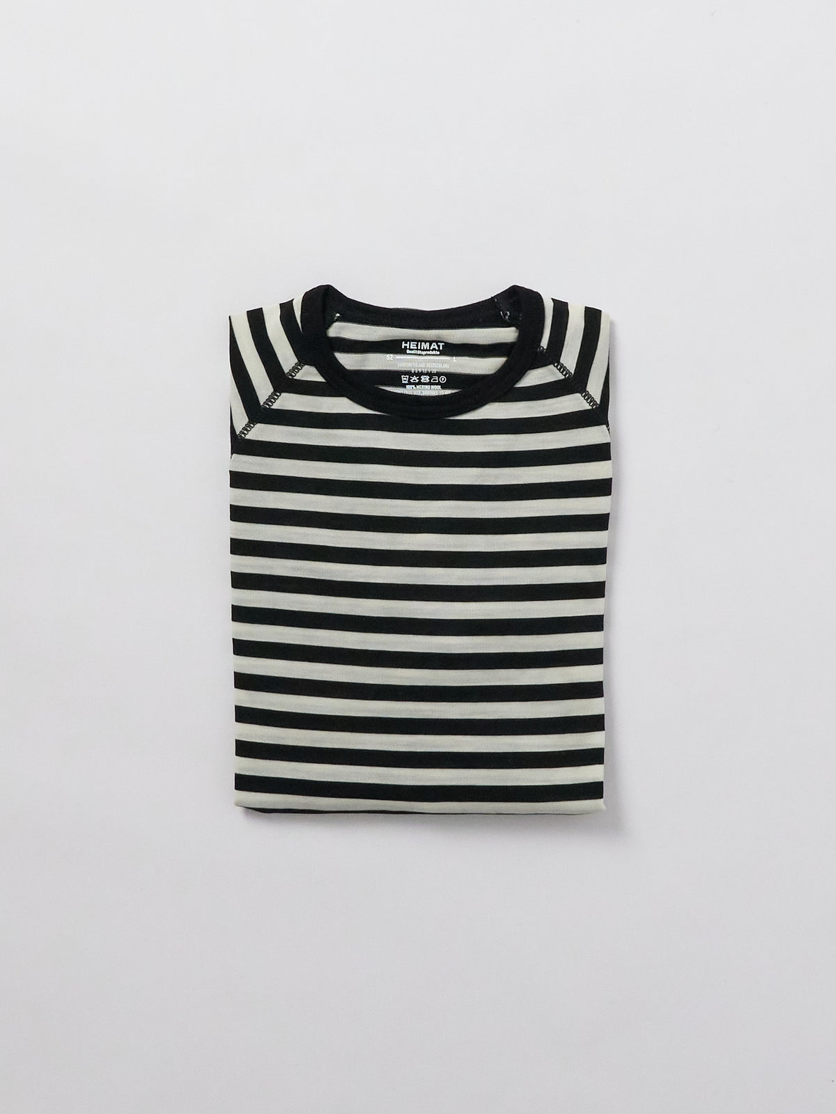 Raglan Long Sleeve Merino - Stripe Schwarz Seashell