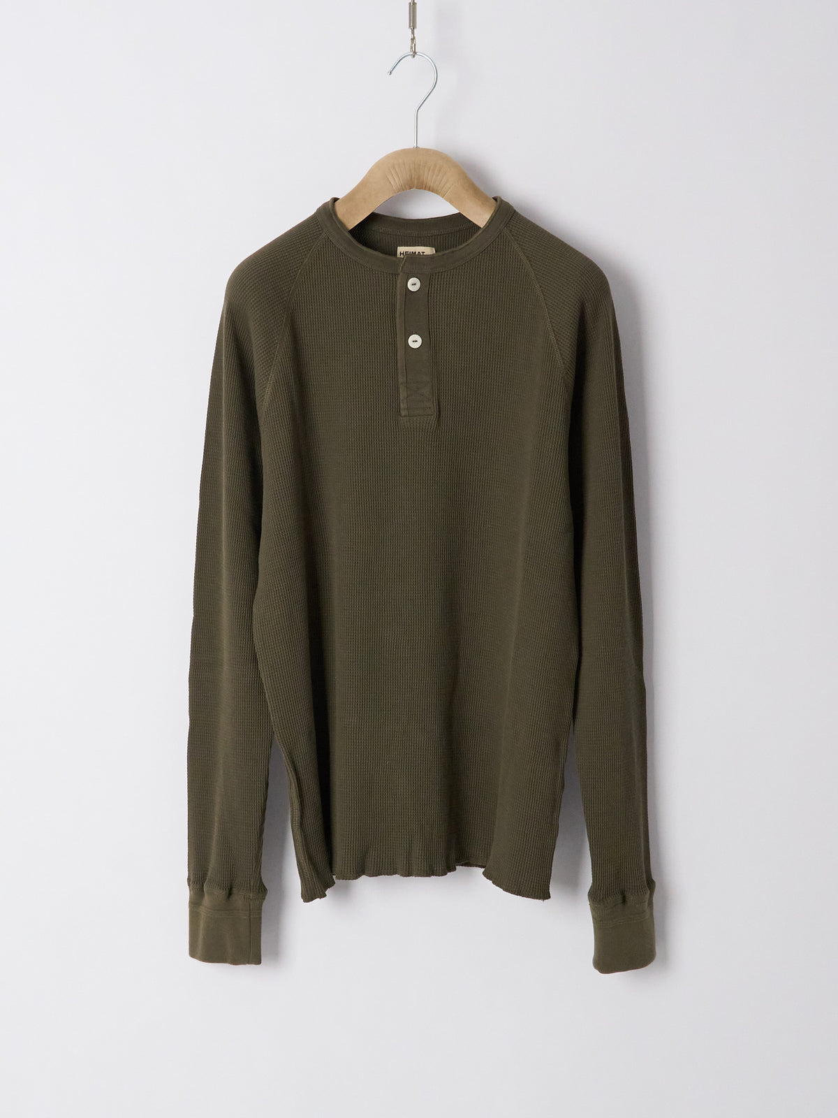 Henley Cotton Waffle - Military Green