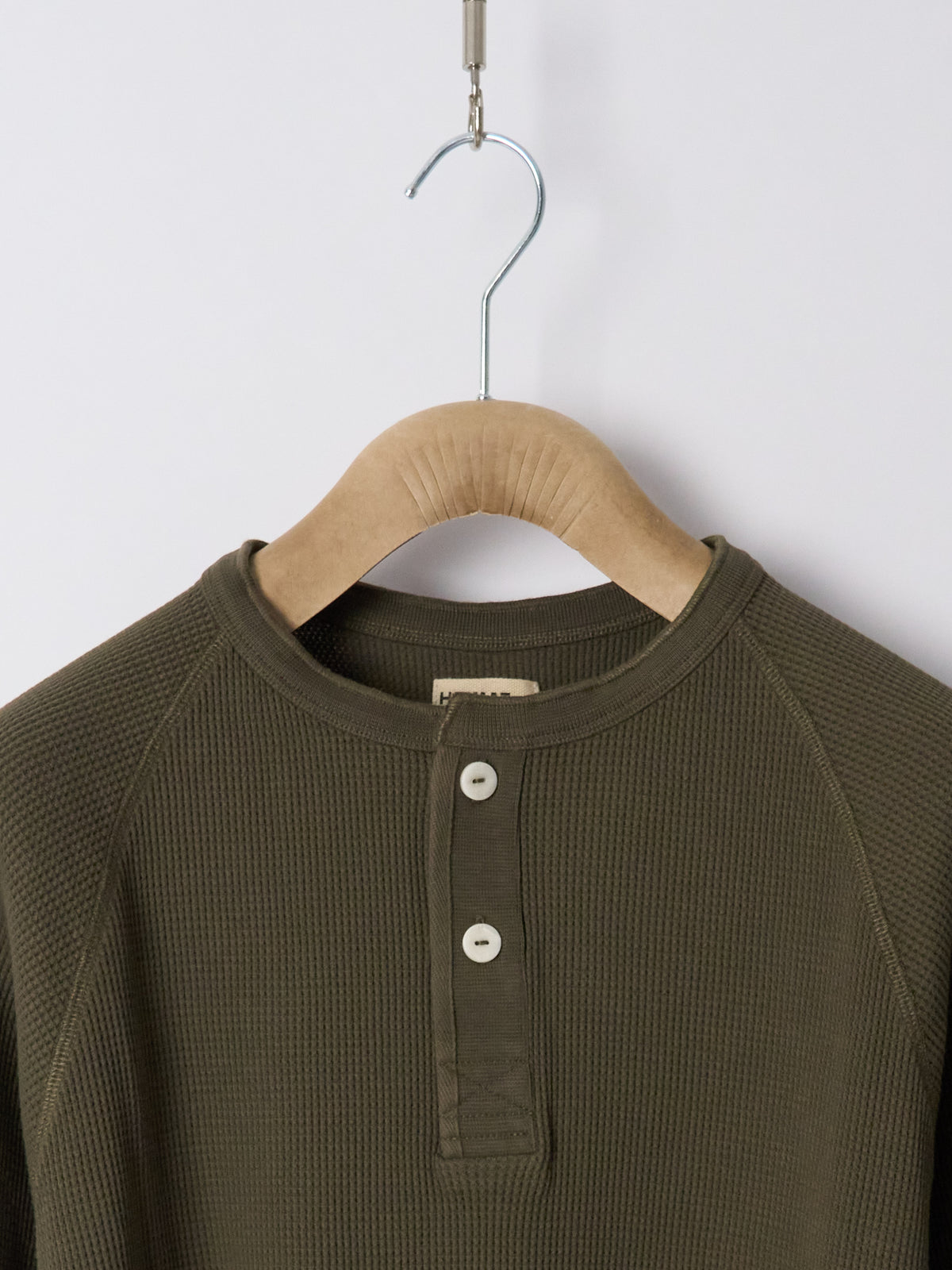 Henley Cotton Waffle - Military Green