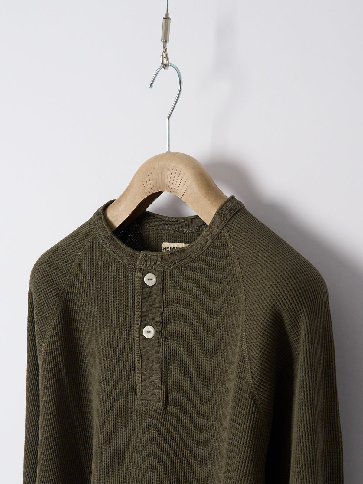 Henley Cotton Waffle - Military Green