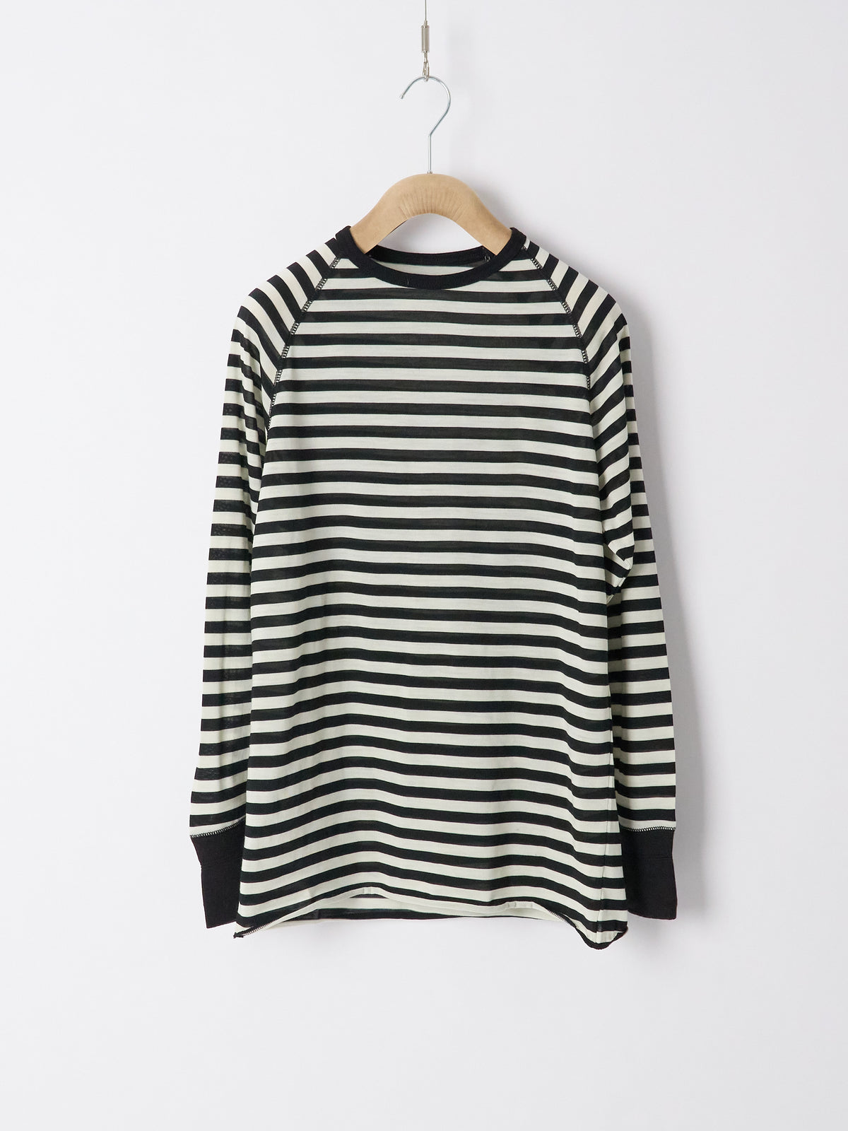 Raglan Long Sleeve Merino - Stripe Schwarz Seashell
