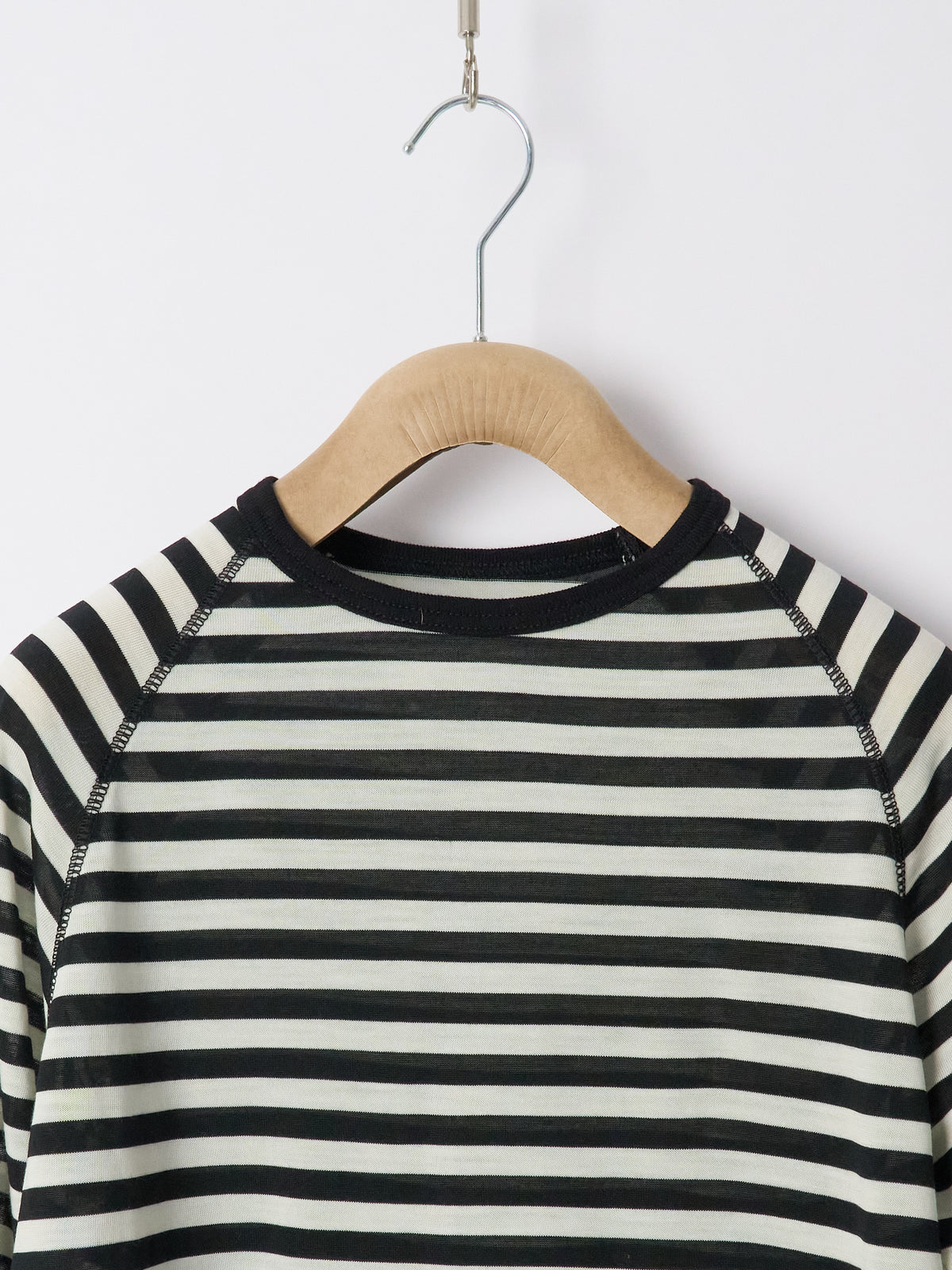Raglan Long Sleeve Merino - Stripe Schwarz Seashell