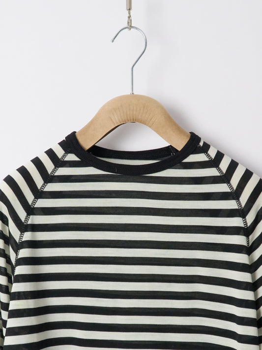 Raglan Long Sleeve Merino - Stripe Schwarz Seashell