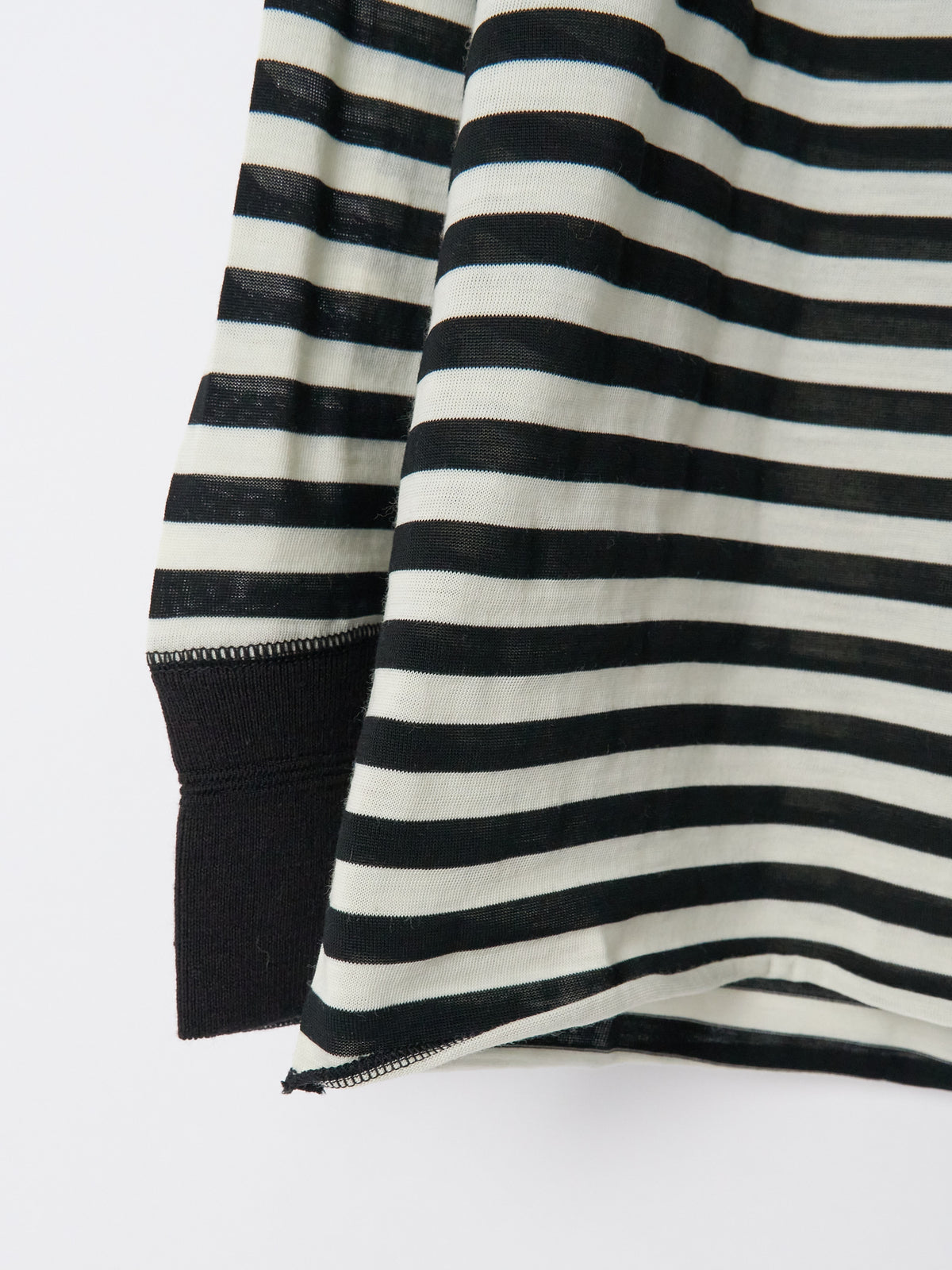 Raglan Long Sleeve Merino - Stripe Schwarz Seashell
