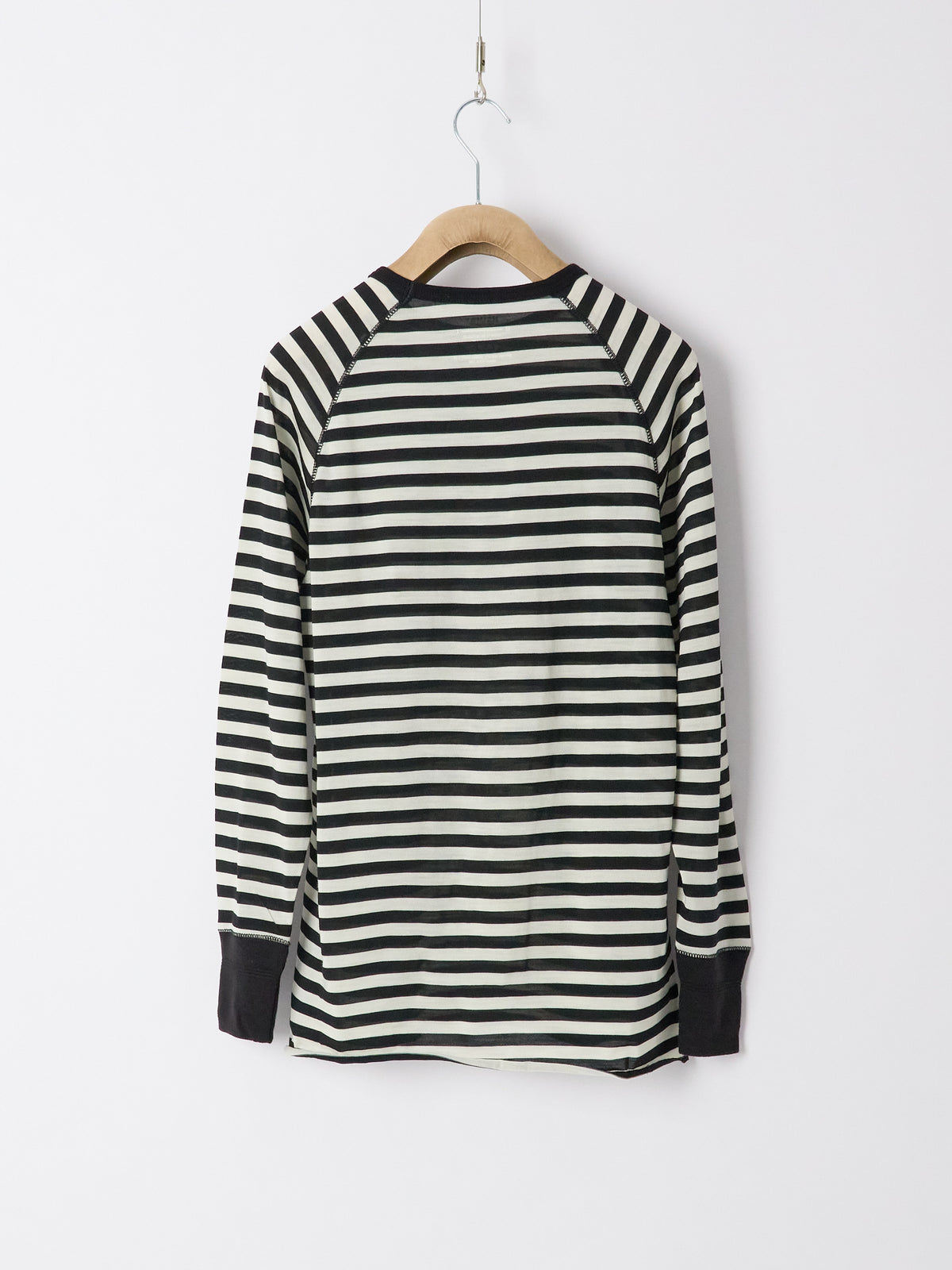 Raglan Long Sleeve Merino - Stripe Schwarz Seashell
