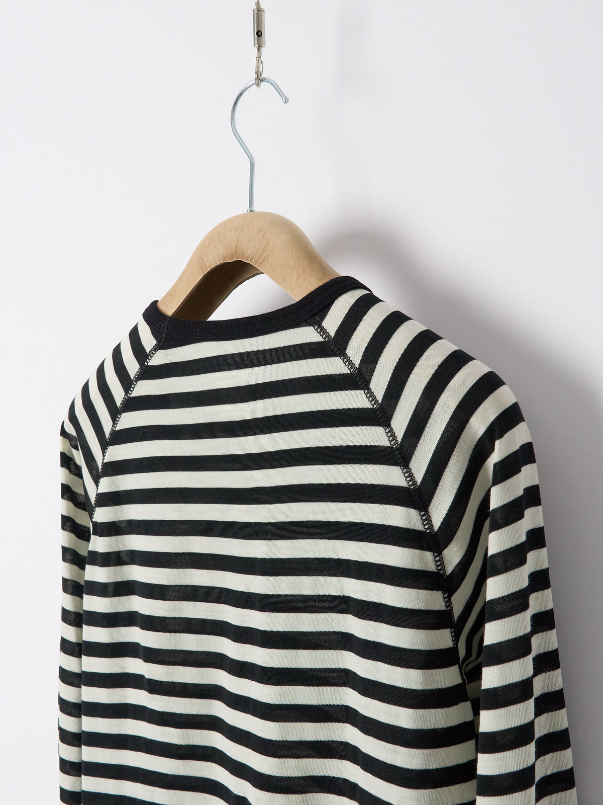Raglan Long Sleeve Merino - Stripe Schwarz Seashell