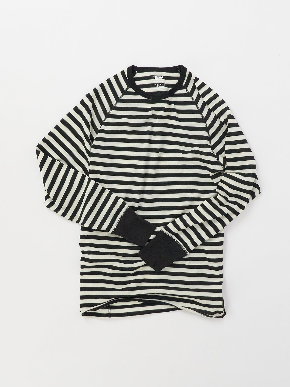 Raglan Long Sleeve Merino - Stripe Schwarz Seashell