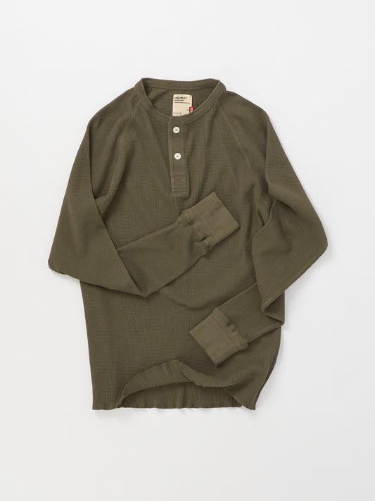 Henley Cotton Waffle - Military Green
