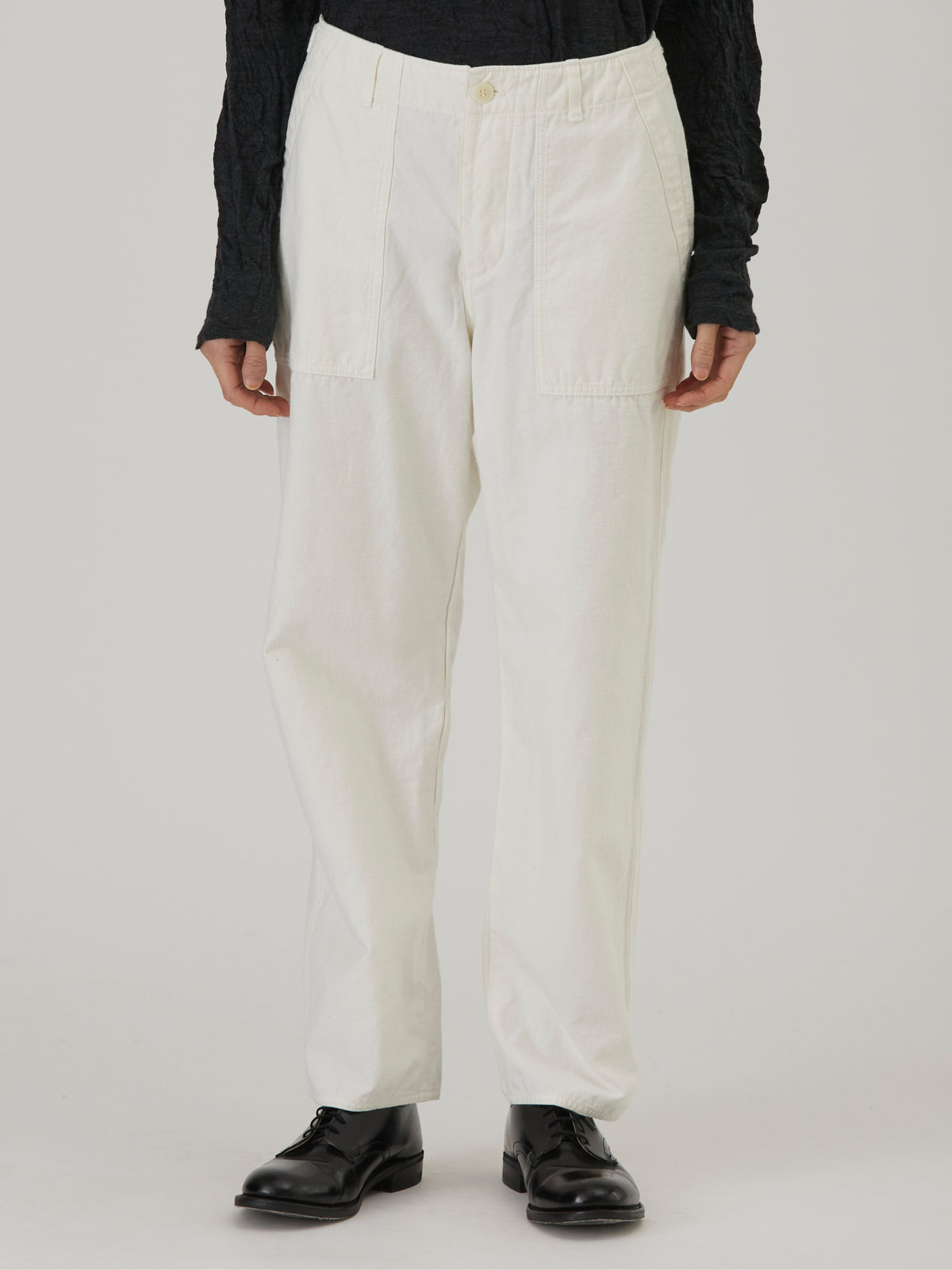 Brushed Cotton Back Satin Baker Pants - White