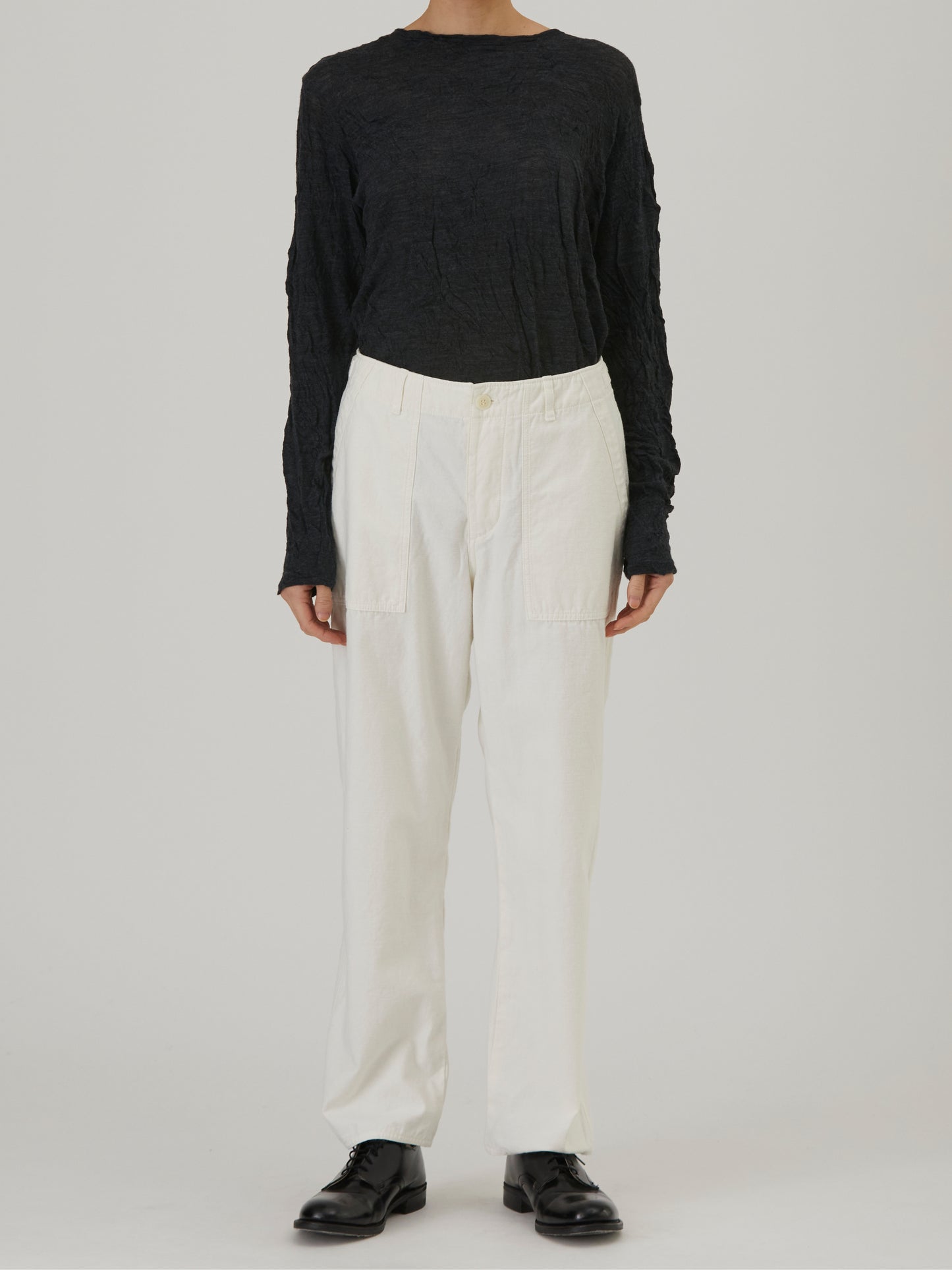 Brushed Cotton Back Satin Baker Pants - White