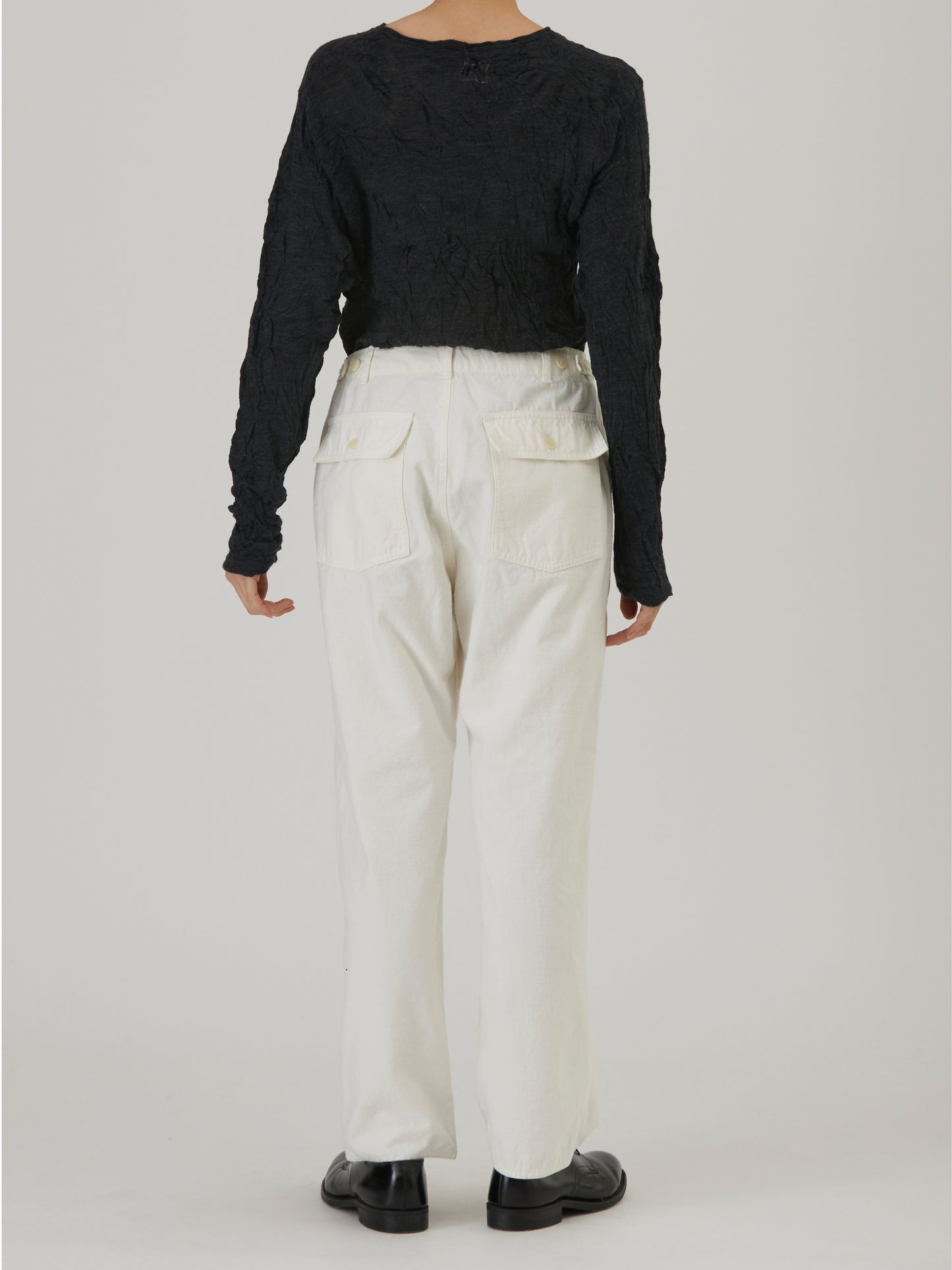 Brushed Cotton Back Satin Baker Pants - White