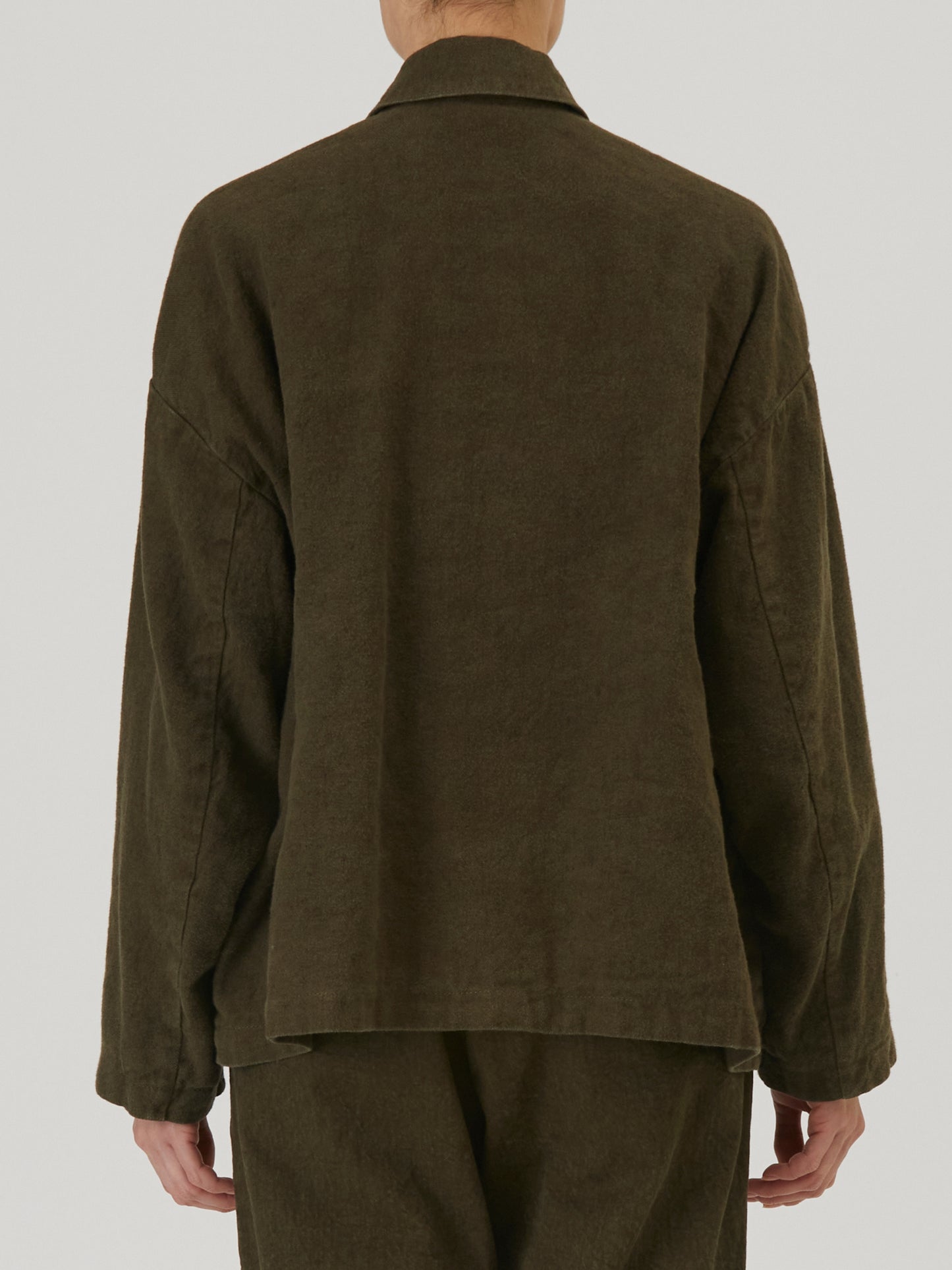 Natural Brushed Linen Cotton Twill Relaxed Coverall Jacket - Khaki