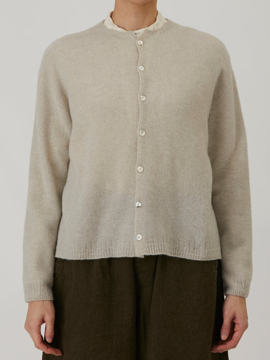 Fine Wool Crewneck Cardigan - Greige
