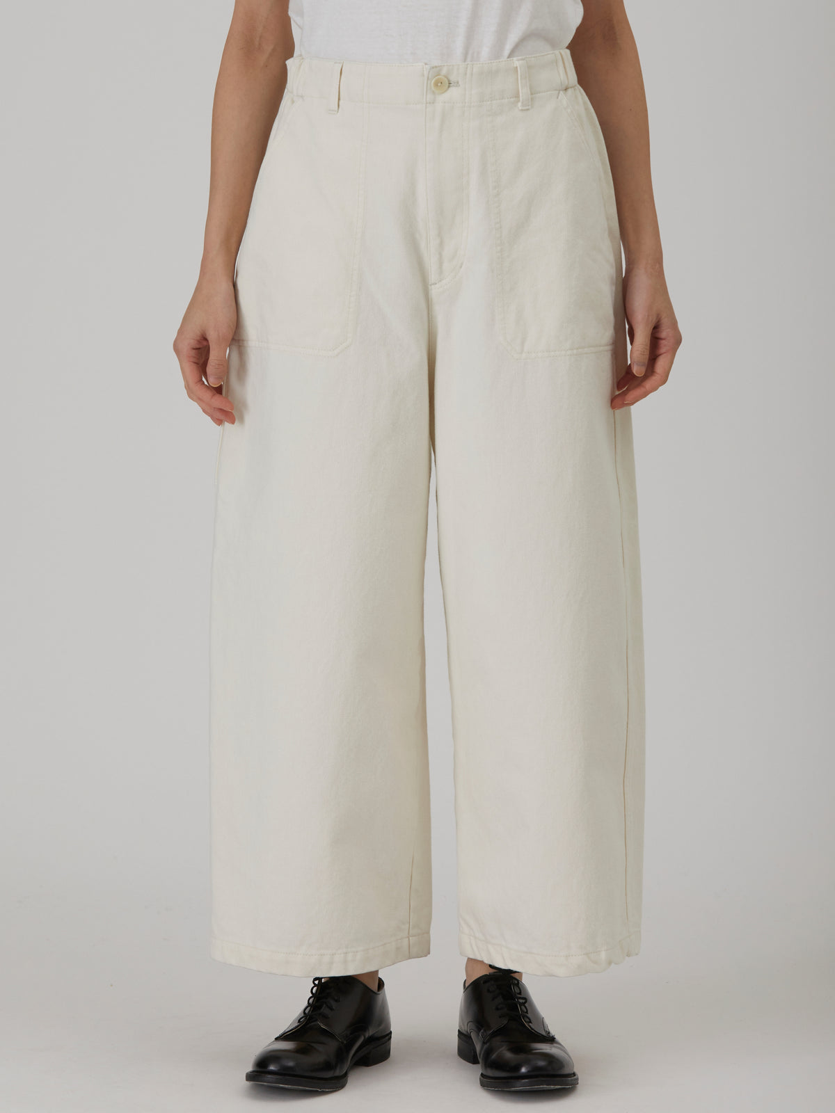 11.5oz Natural Slub Denim Cropped Wide Pants - Ivory