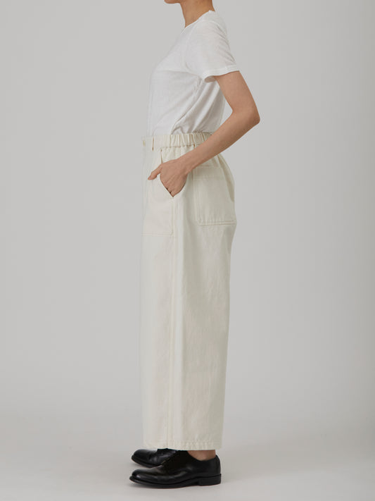 11.5oz Natural Slub Denim Cropped Wide Pants - Ivory