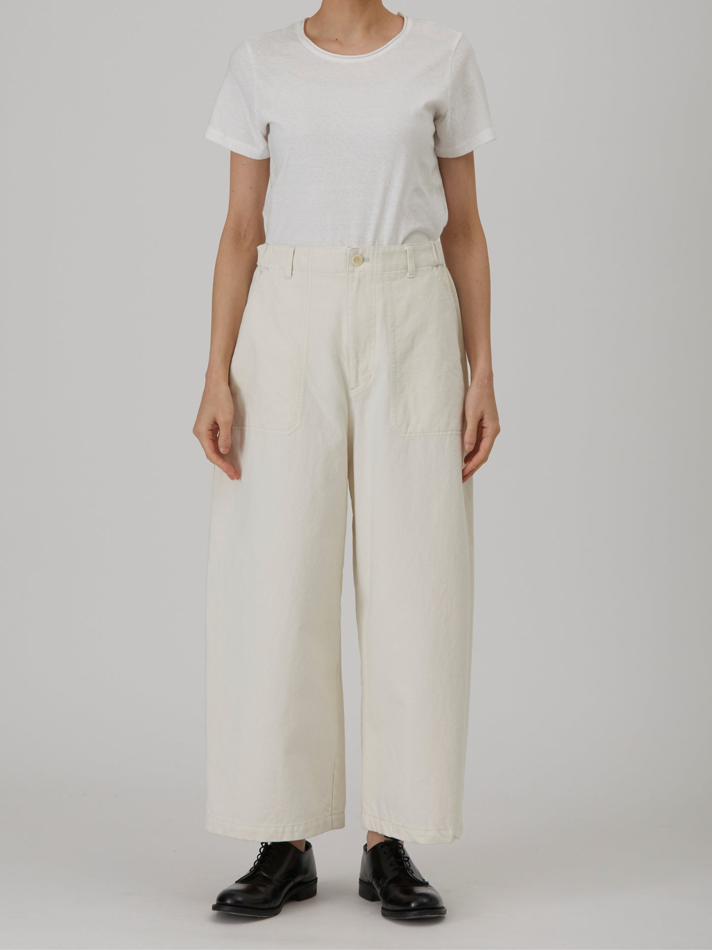 11.5oz Natural Slub Denim Cropped Wide Pants - Ivory