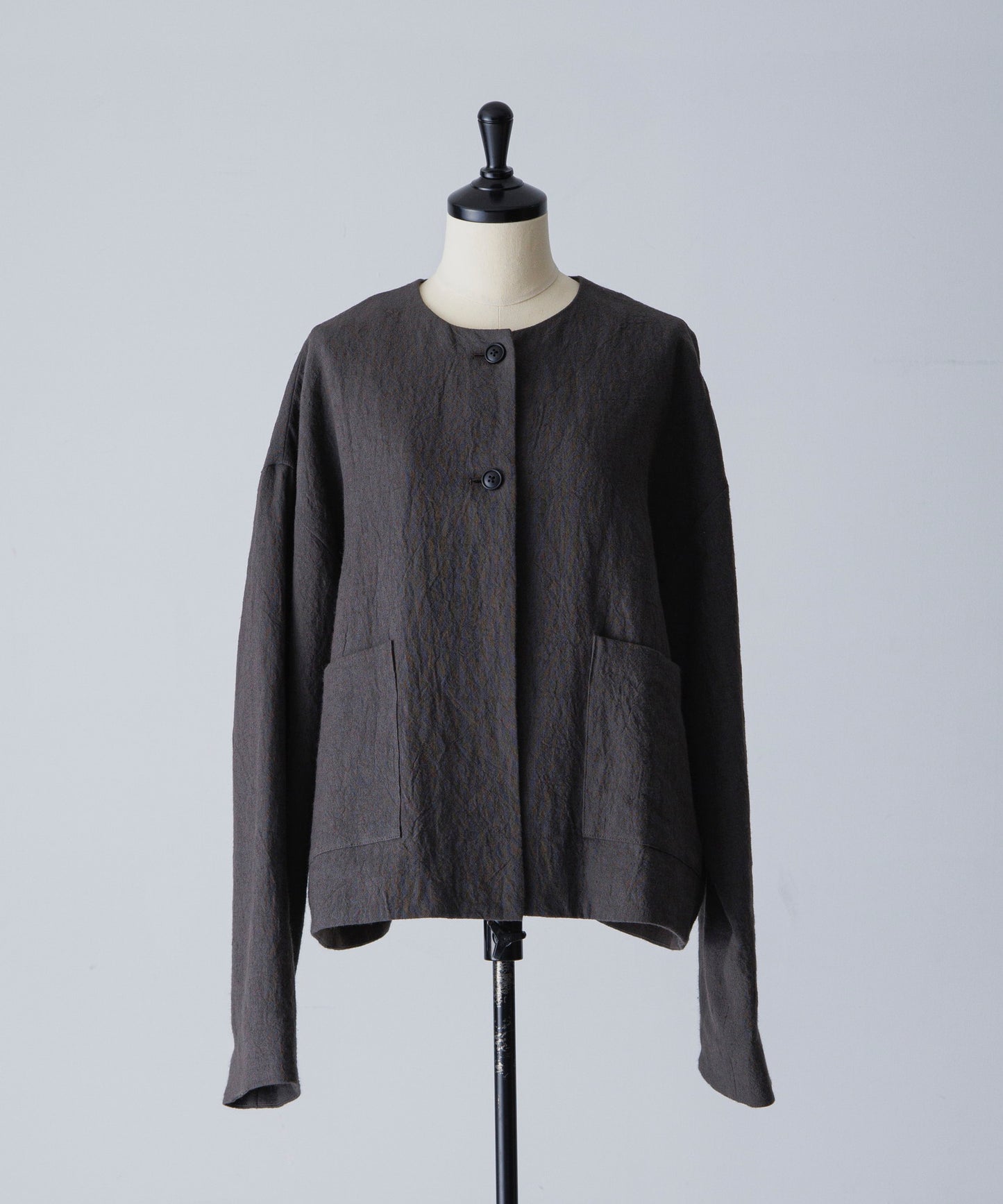Collarless Jacket - Charcoal