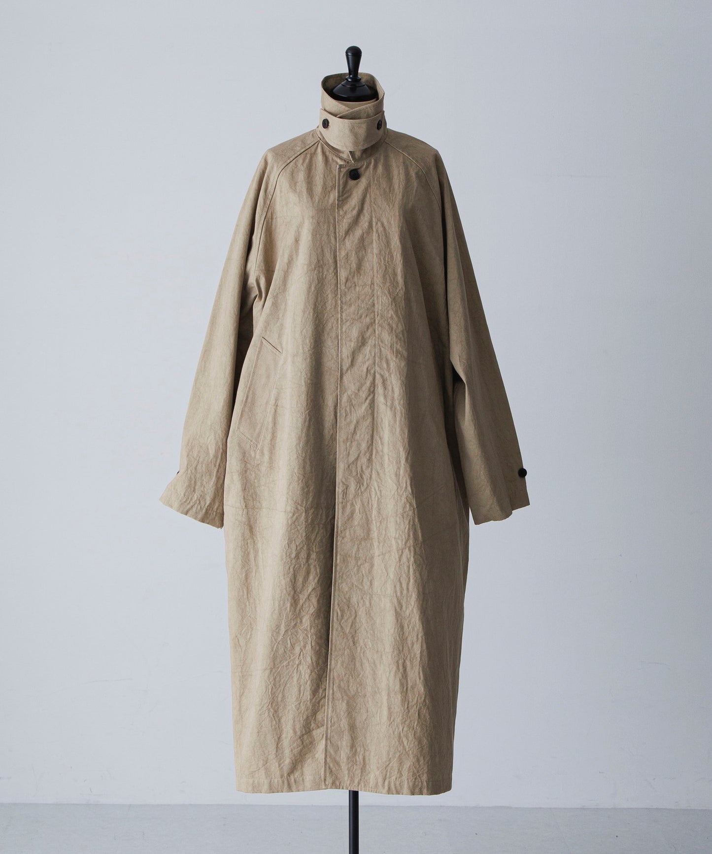 Cotton Bal (Balmacaan) Coat - Beige