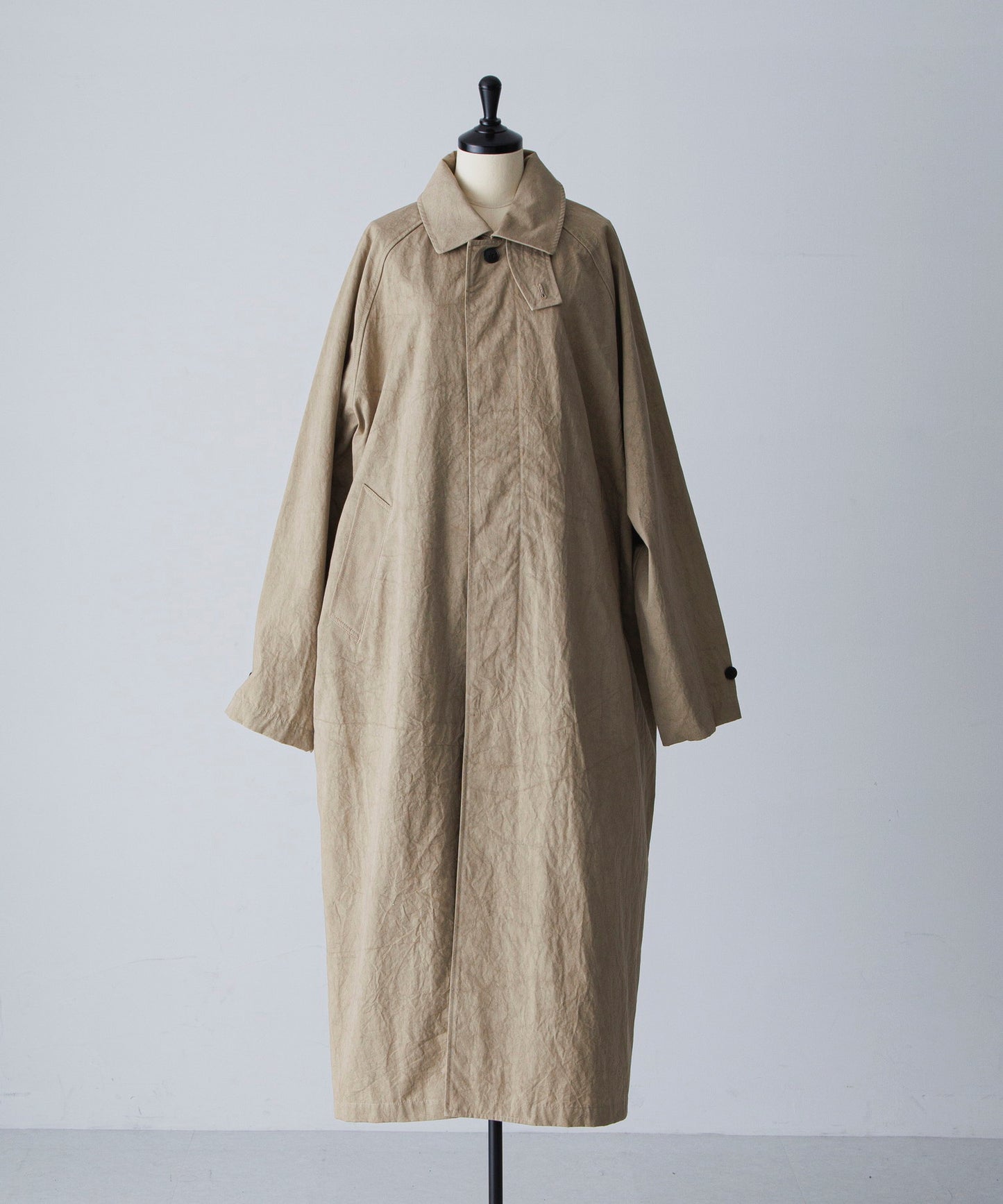 Cotton Bal (Balmacaan) Coat - Beige