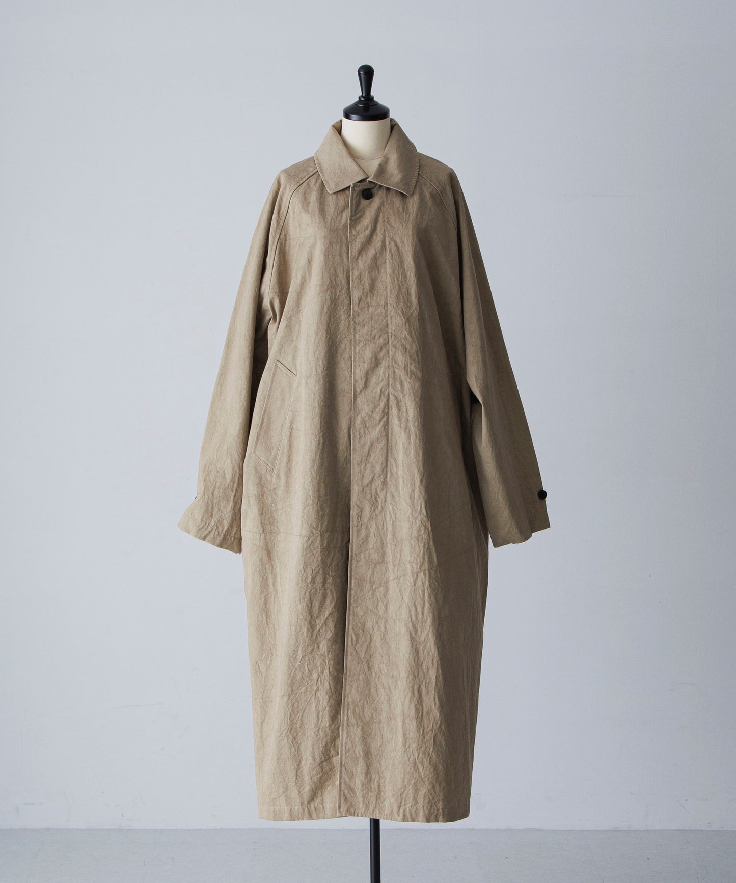 Cotton Bal (Balmacaan) Coat - Beige
