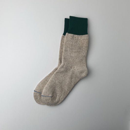 DOUBLE FACE CREW SOCKS "SILK&COTTON" - GREEN / M.BEIGE