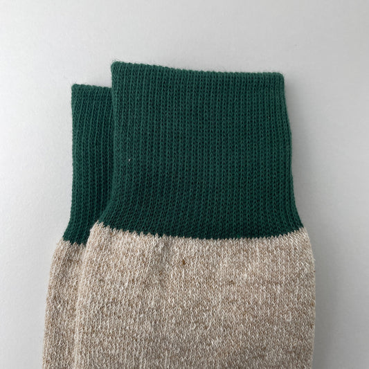 DOUBLE FACE CREW SOCKS "SILK&COTTON" - GREEN / M.BEIGE