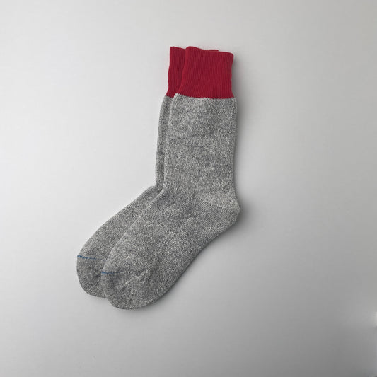 DOUBLE FACE CREW SOCKS "SILK&COTTON" - RED / L.GRAY