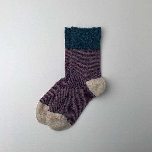 WOOLEN RETRO OD STRIPE SOCKS - BLUEGREEN / IVORY