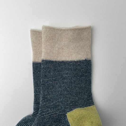WOOLEN RETRO OD STRIPE SOCKS - IVORY / L.YELLOW