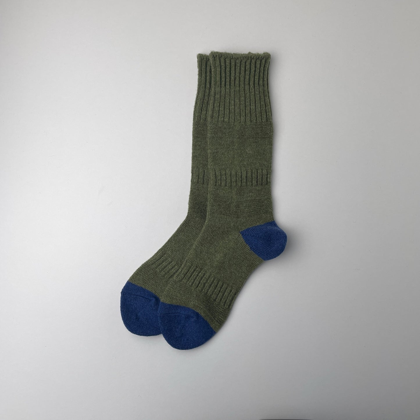 GUERNSEY PATTERN CREW SOCKS - M.GREEN / BLUE