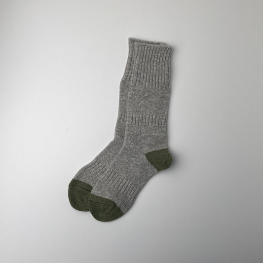 GUERNSEY PATTERN CREW SOCKS - L.GRAY / M.GREEN