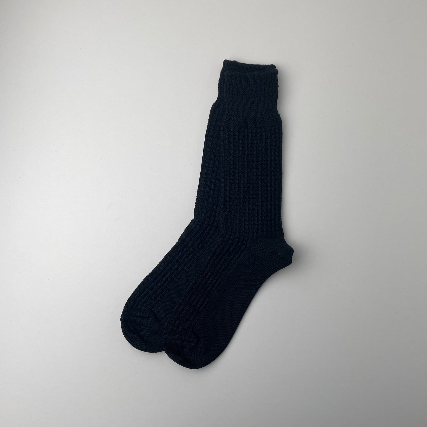 COTTON WAFFLE CREW SOCKS - BLACK