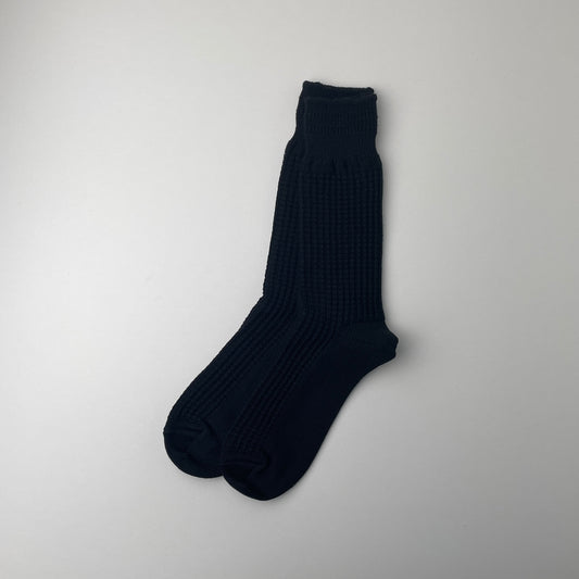 COTTON WAFFLE CREW SOCKS - BLACK