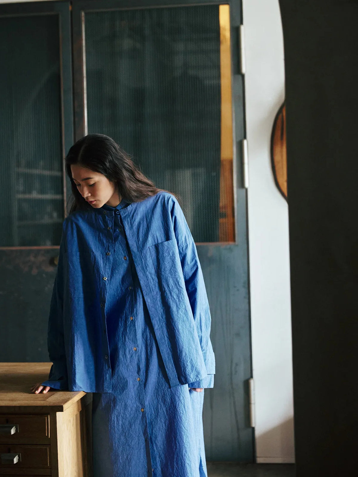 Double-Pocket Wide Shirt – Blue