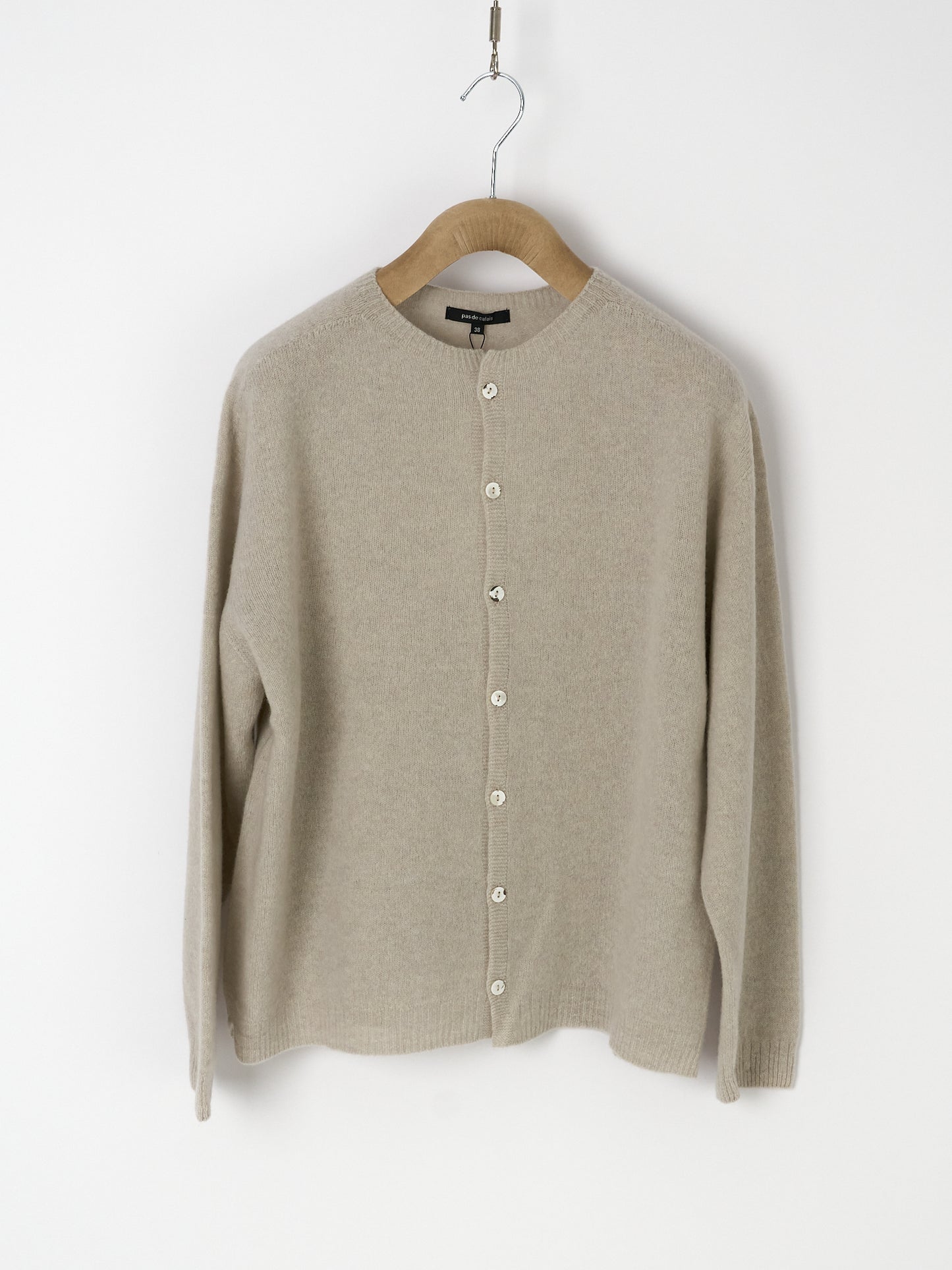 Fine Wool Crewneck Cardigan - Greige