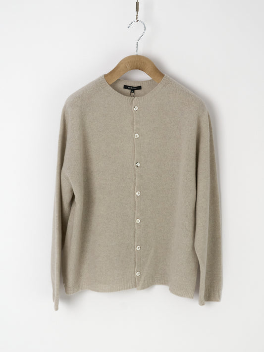 Fine Wool Crewneck Cardigan - Greige