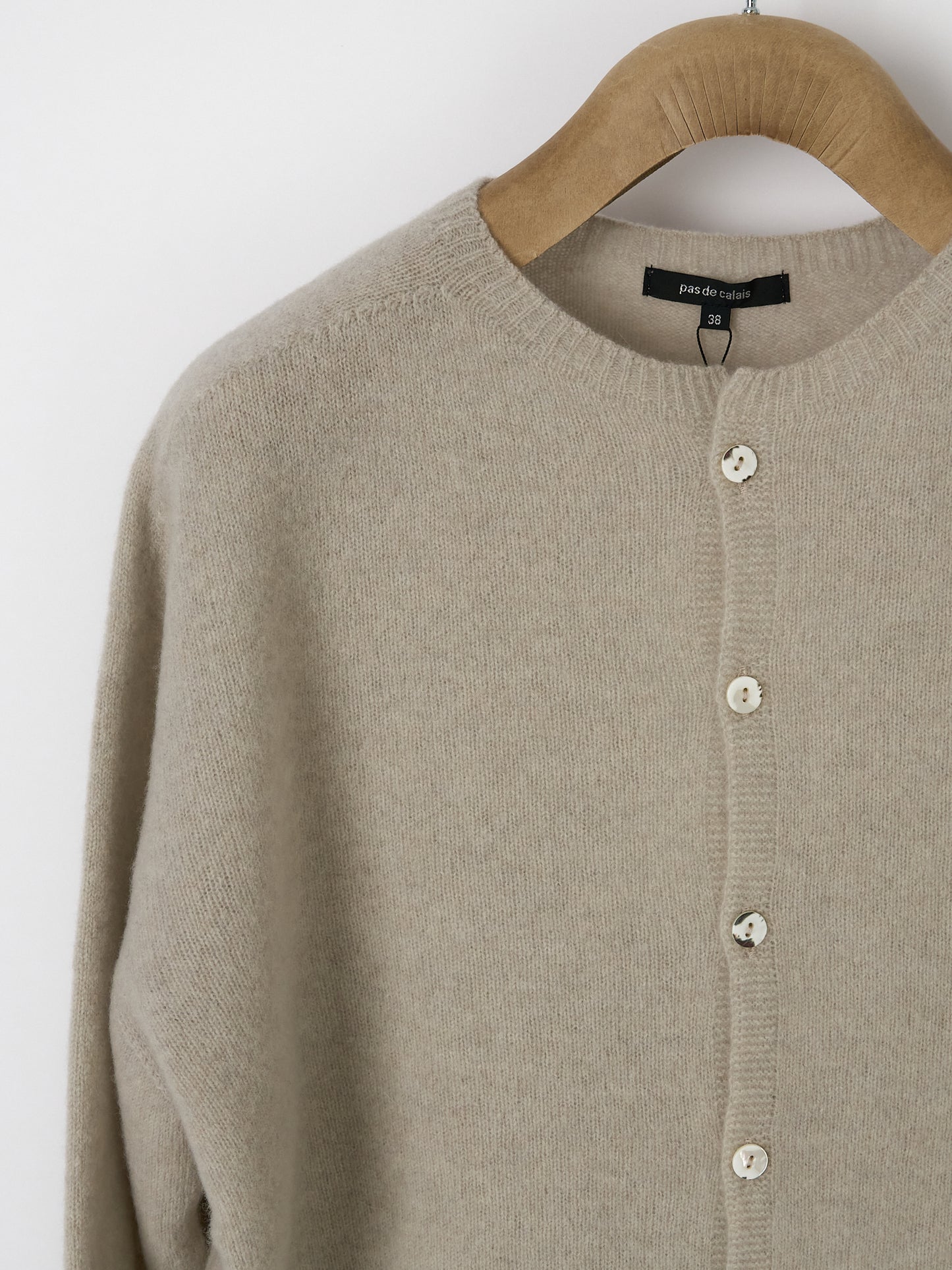 Fine Wool Crewneck Cardigan - Greige