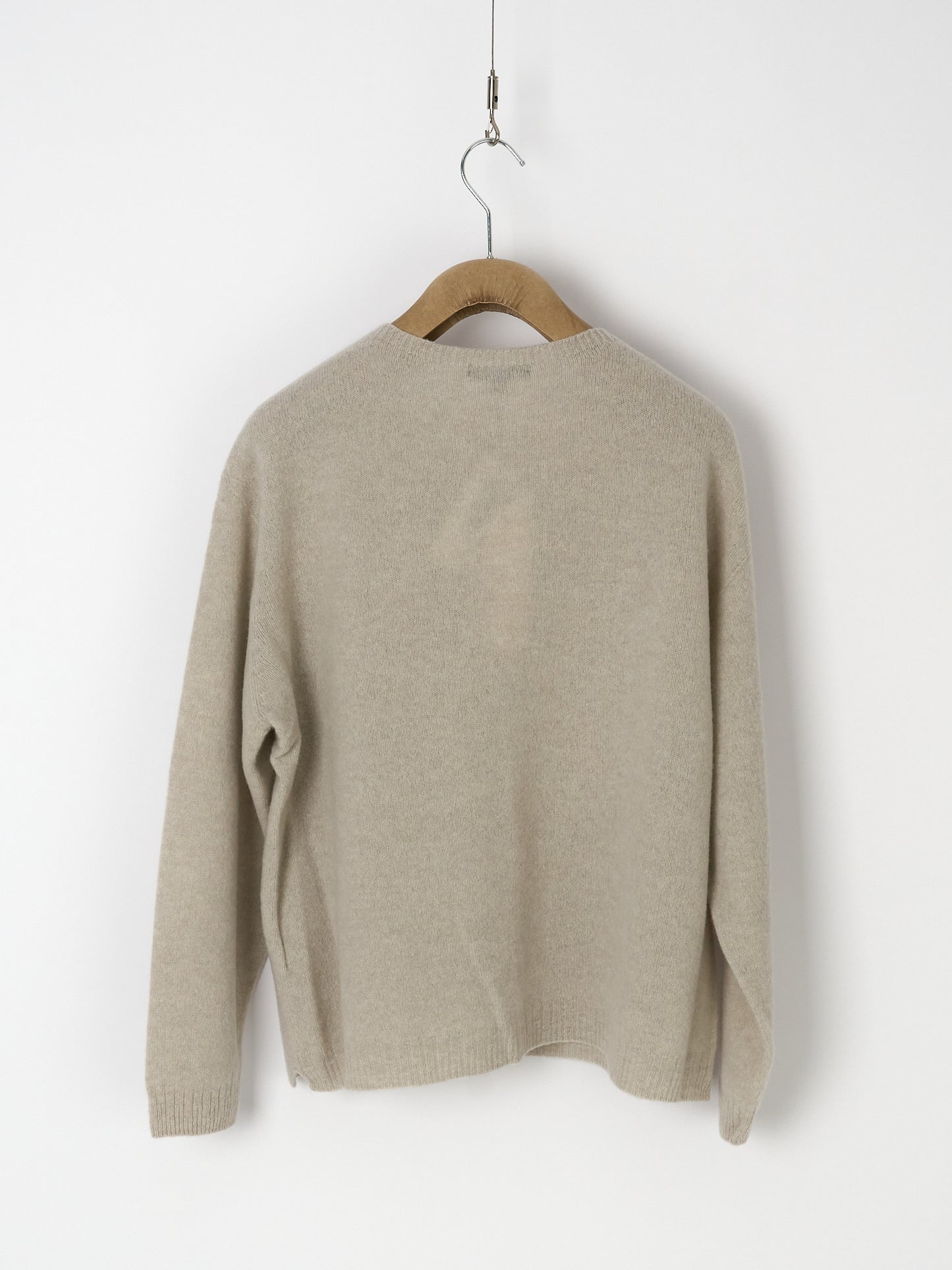 Fine Wool Crewneck Cardigan - Greige