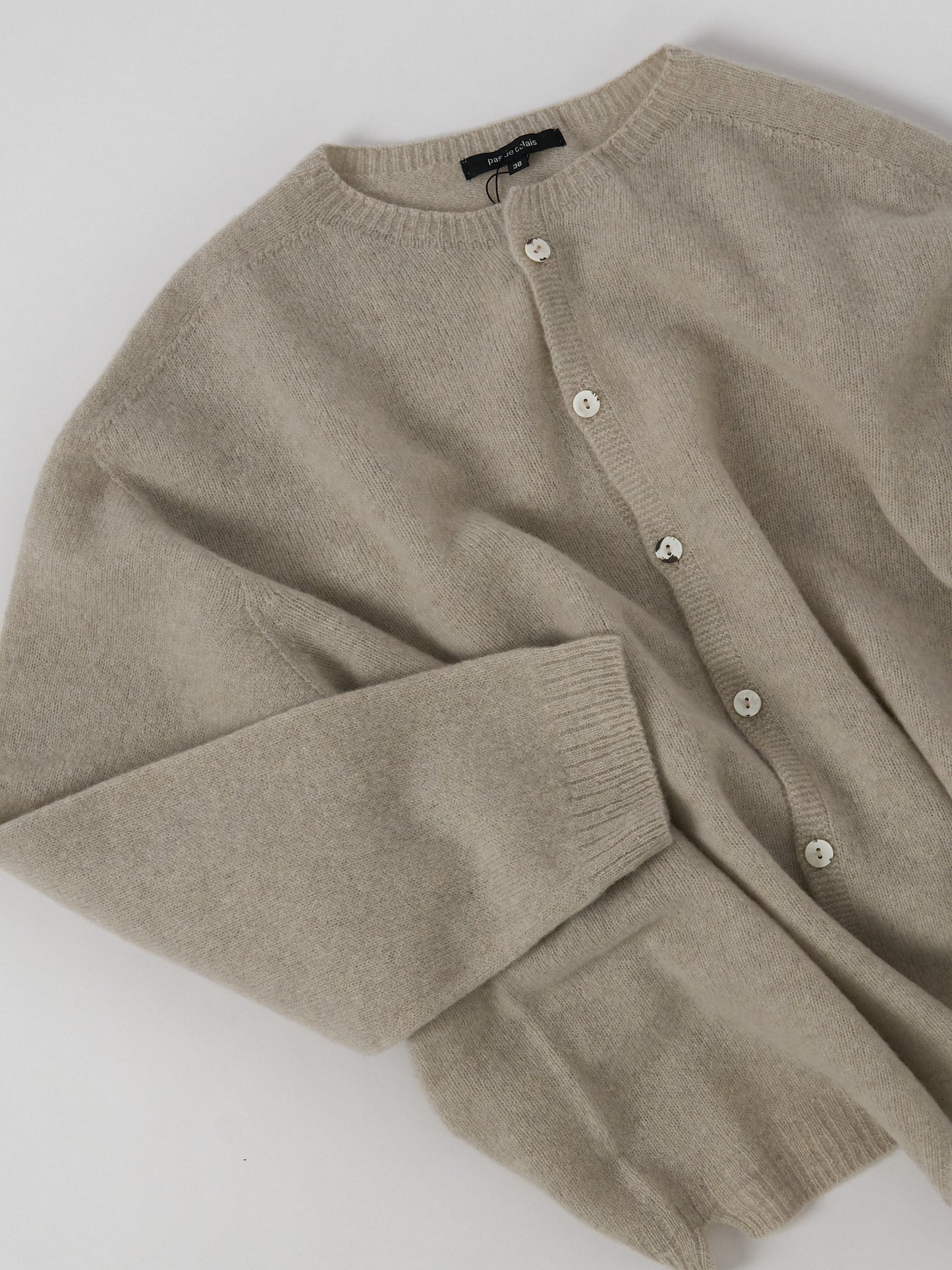 Fine Wool Crewneck Cardigan - Greige