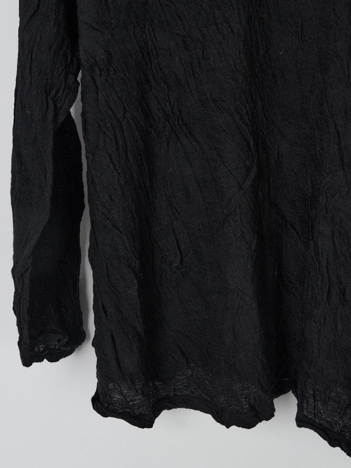 Crinkle-Finish Wool Gauze Jersey Crewneck Pullover - Black
