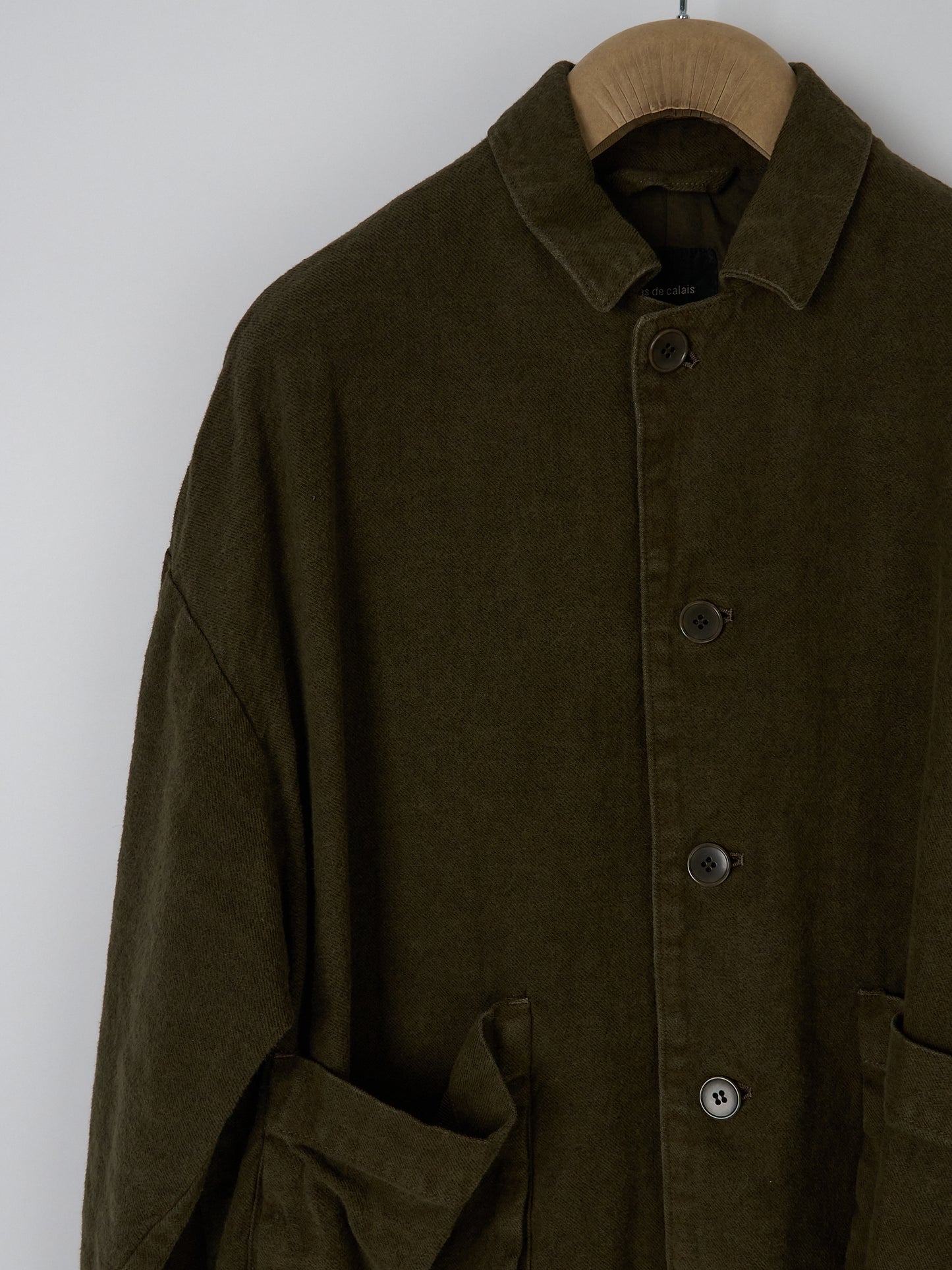 Natural Brushed Linen Cotton Twill Relaxed Coverall Jacket - Khaki