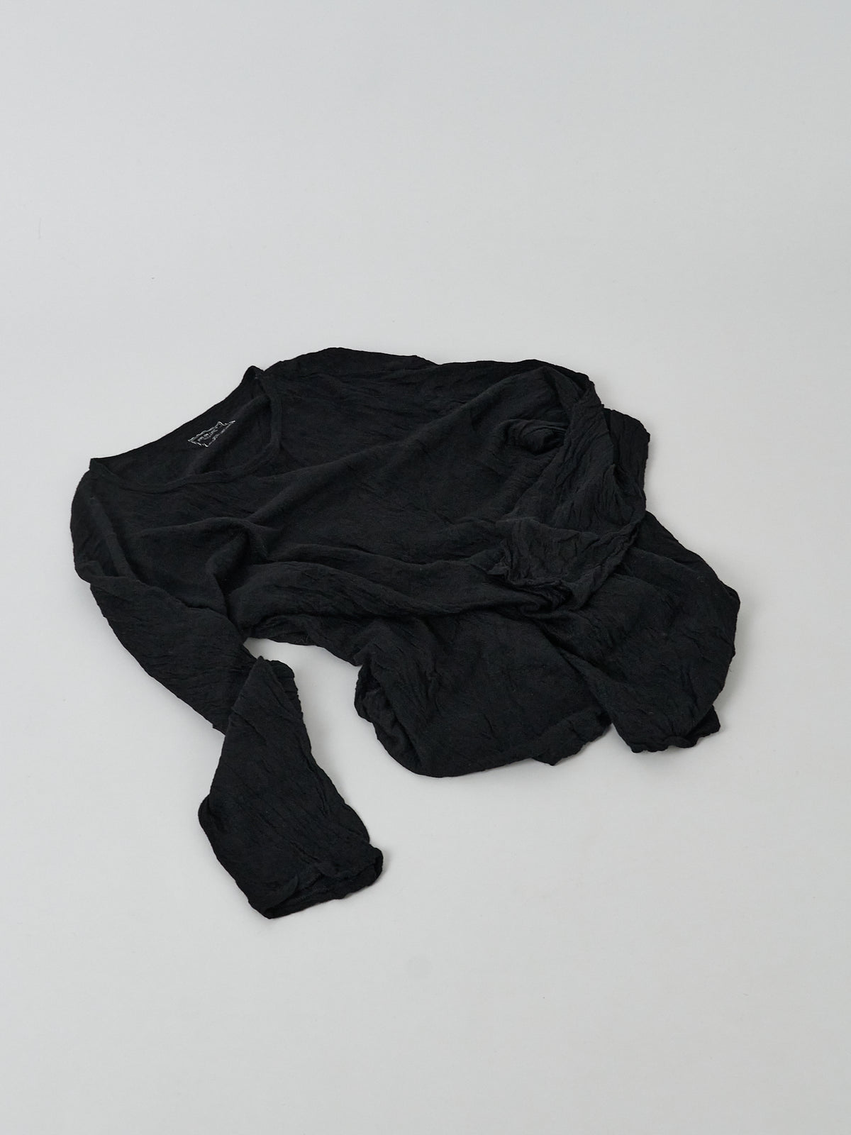 Crinkle-Finish Wool Gauze Jersey Crewneck Pullover - Black