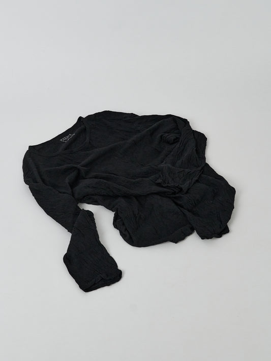 Crinkle-Finish Wool Gauze Jersey Crewneck Pullover - Black
