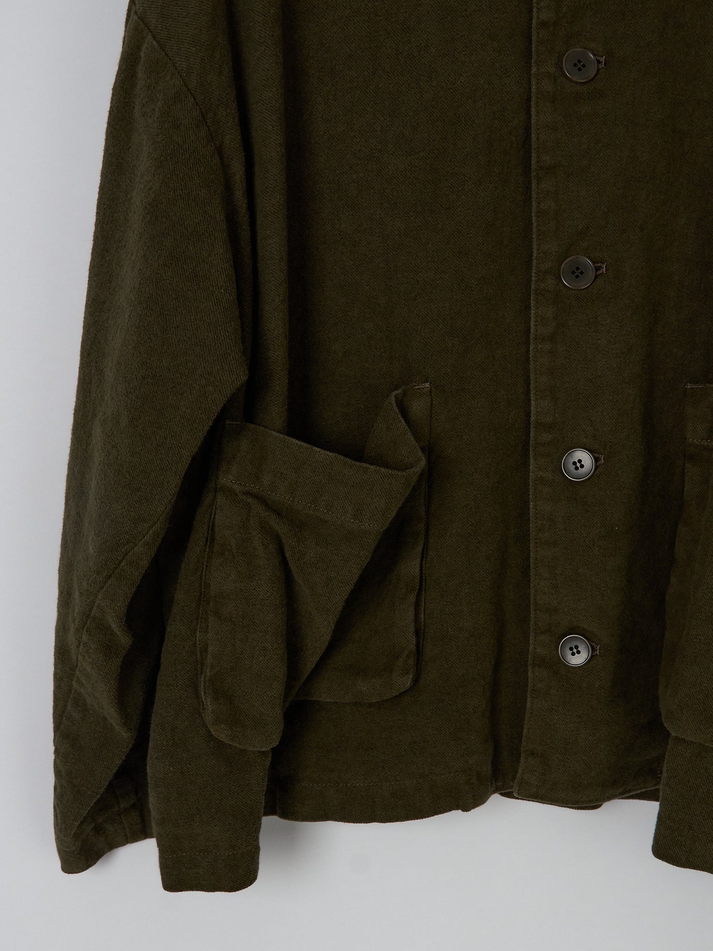 Natural Brushed Linen Cotton Twill Relaxed Coverall Jacket - Khaki