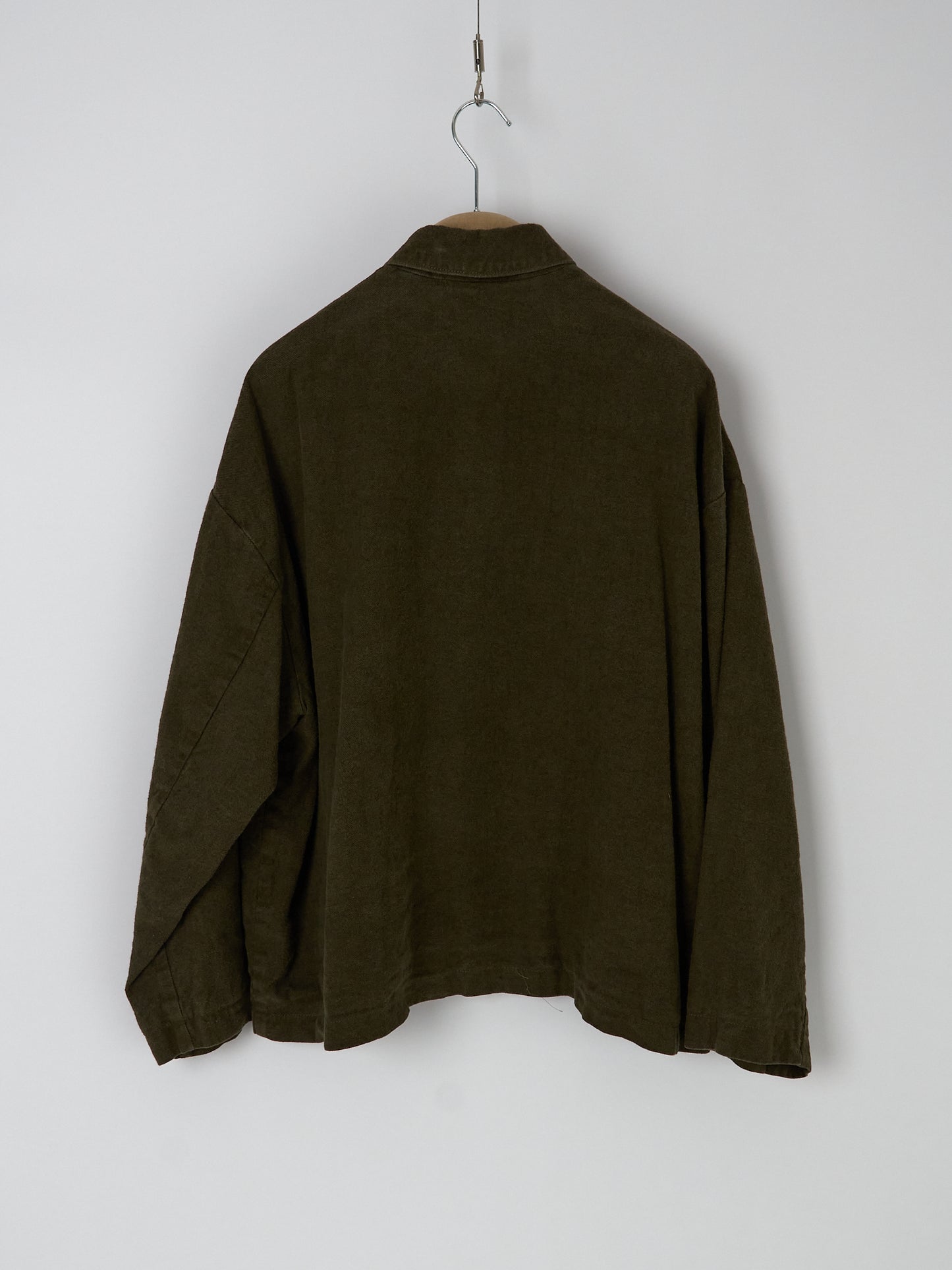Natural Brushed Linen Cotton Twill Relaxed Coverall Jacket - Khaki