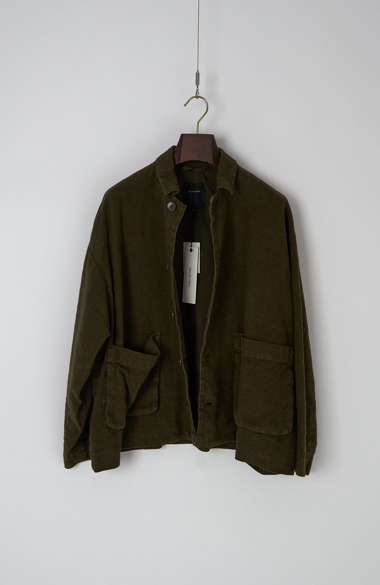 Natural Brushed Linen Cotton Twill Relaxed Coverall Jacket - Khaki