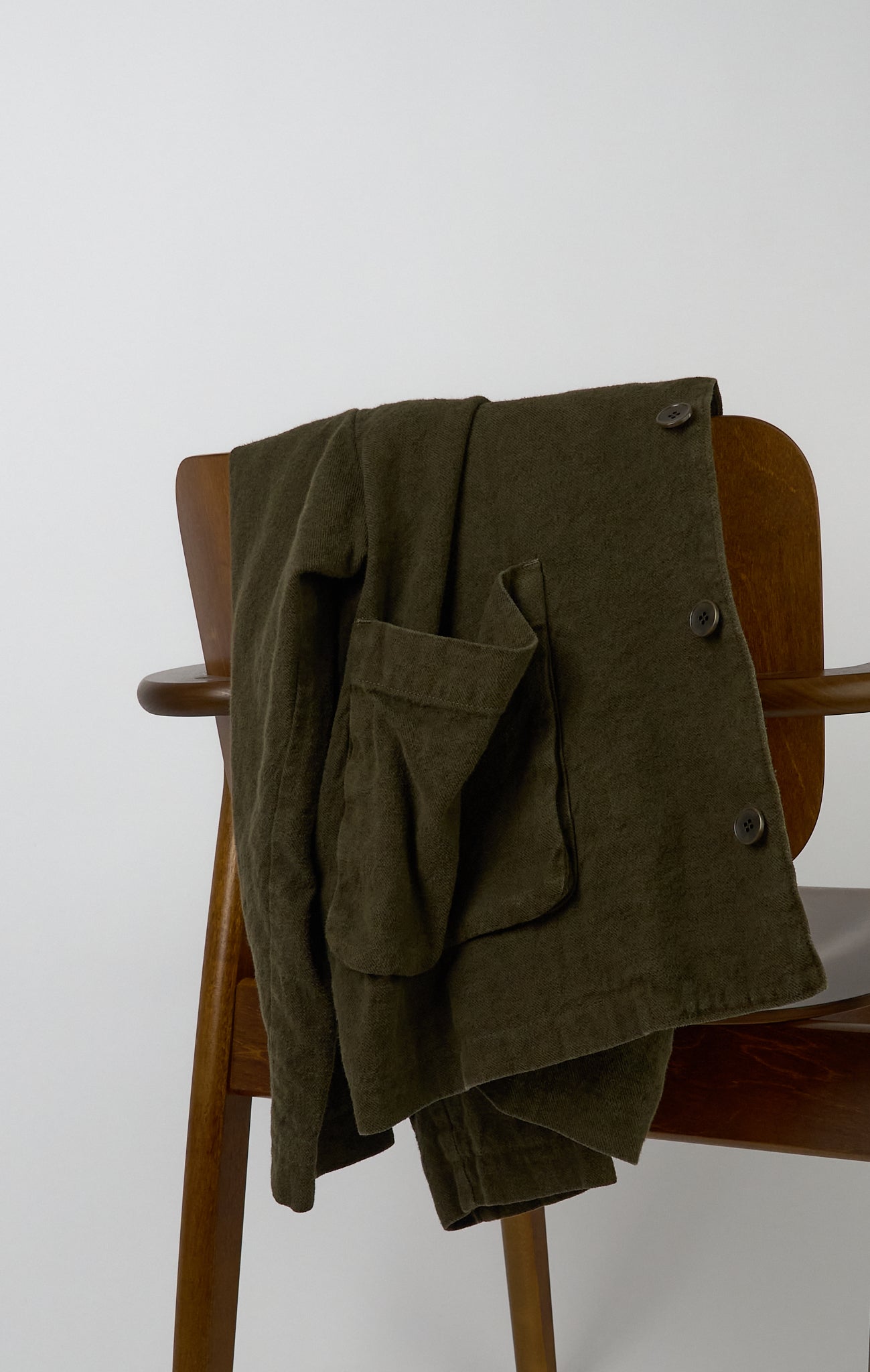 Natural Brushed Linen Cotton Twill Relaxed Coverall Jacket - Khaki