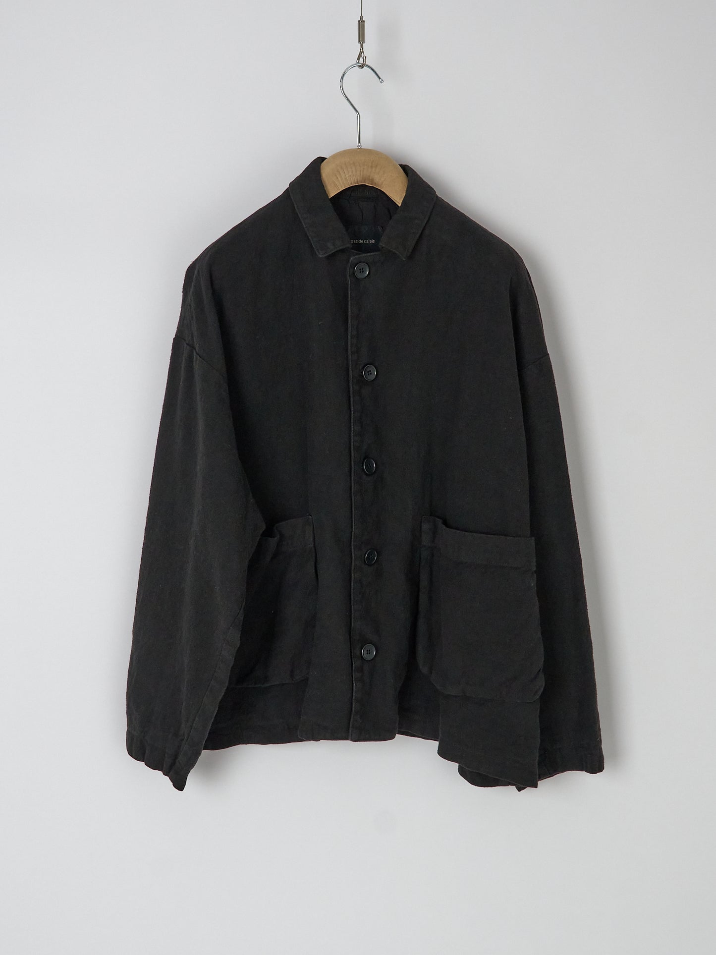 Natural Brushed Linen Cotton Twill Relaxed Coverall Jacket - Black