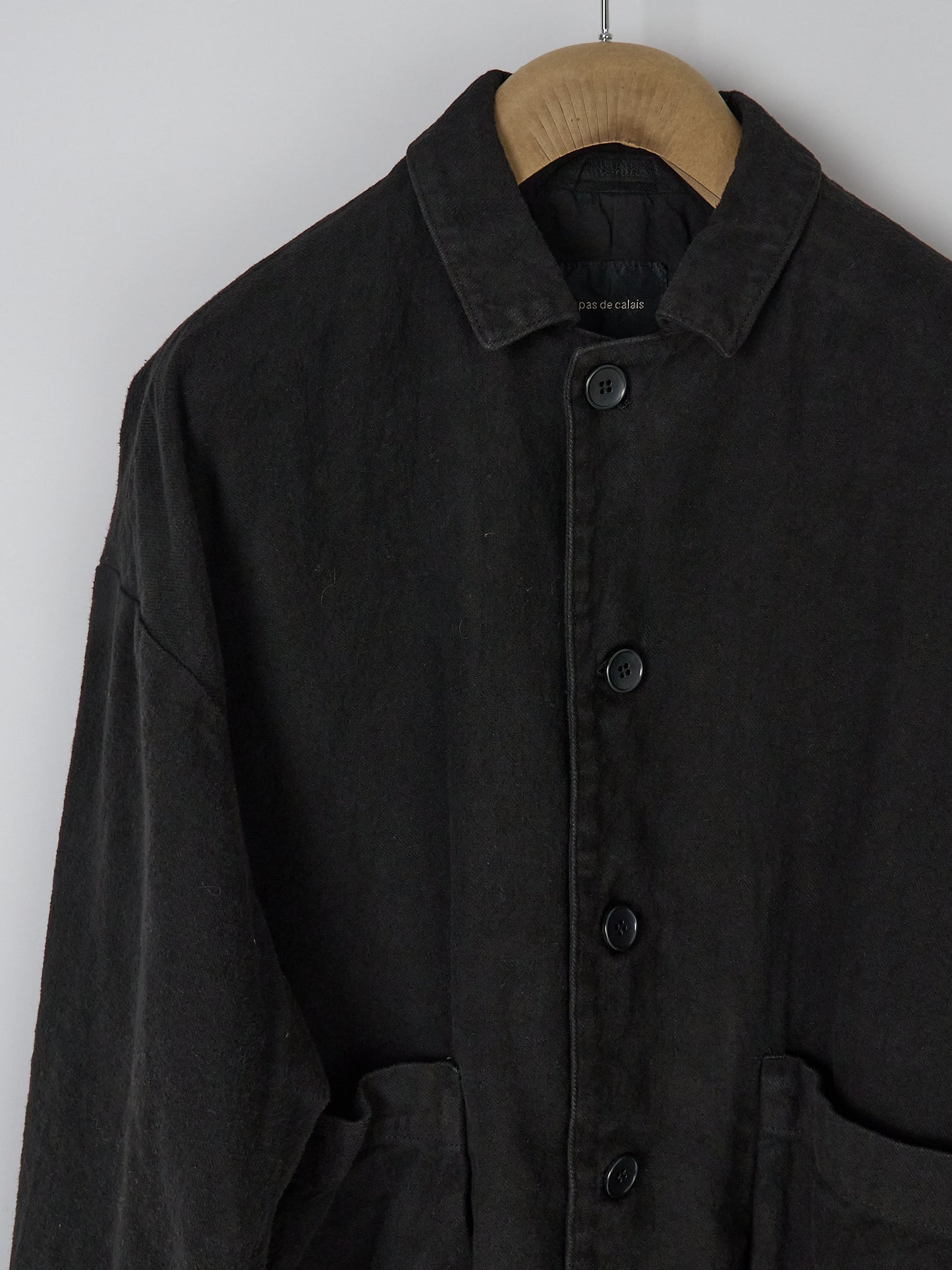 Natural Brushed Linen Cotton Twill Relaxed Coverall Jacket - Black