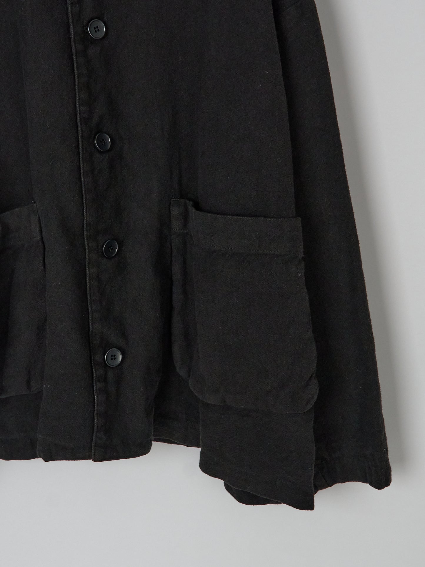 Natural Brushed Linen Cotton Twill Relaxed Coverall Jacket - Black
